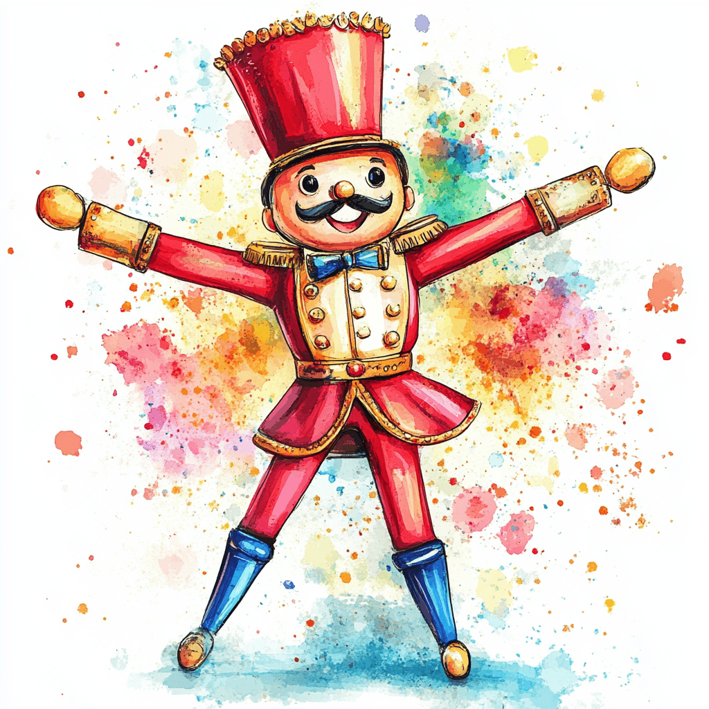 WATERCOLOR SPLASH NUTCRACKER ILLUSTRATION - Midjourney prompt