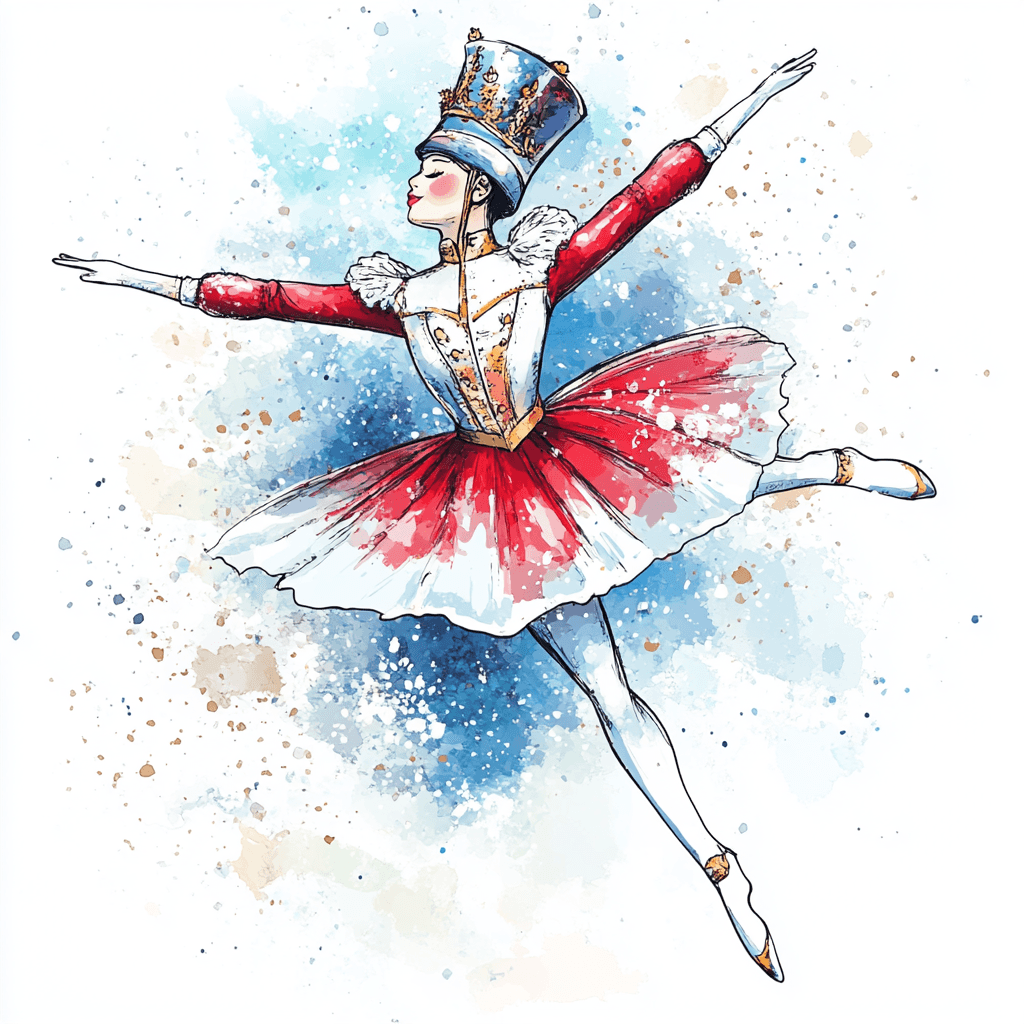 WATERCOLOR SPLASH NUTCRACKER ILLUSTRATION - Midjourney prompt